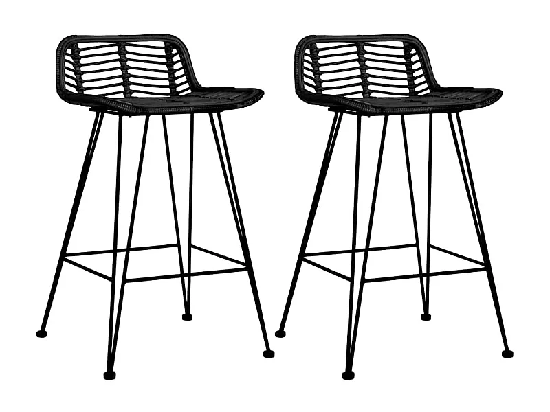Barstoelen set van 2 zwarte rotan