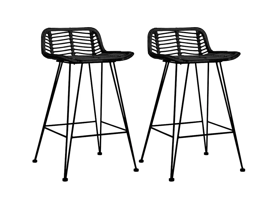 Set di 2 sedie da bar in rattan nero