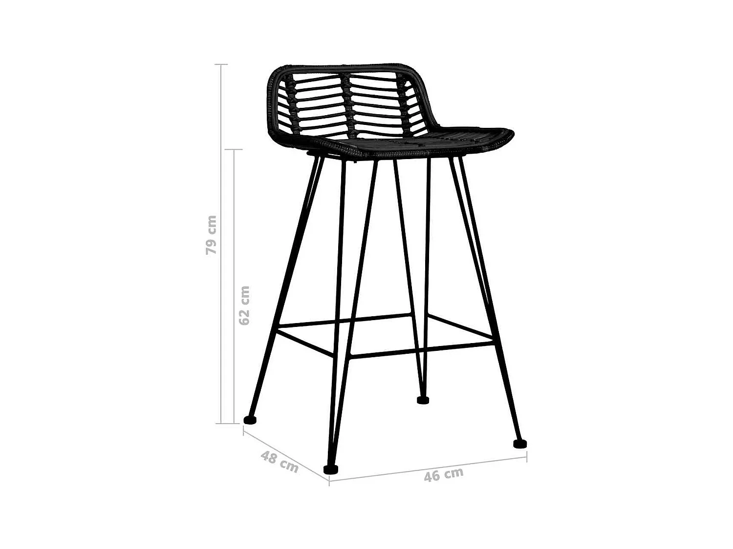 Set di 2 sedie da bar in rattan nero