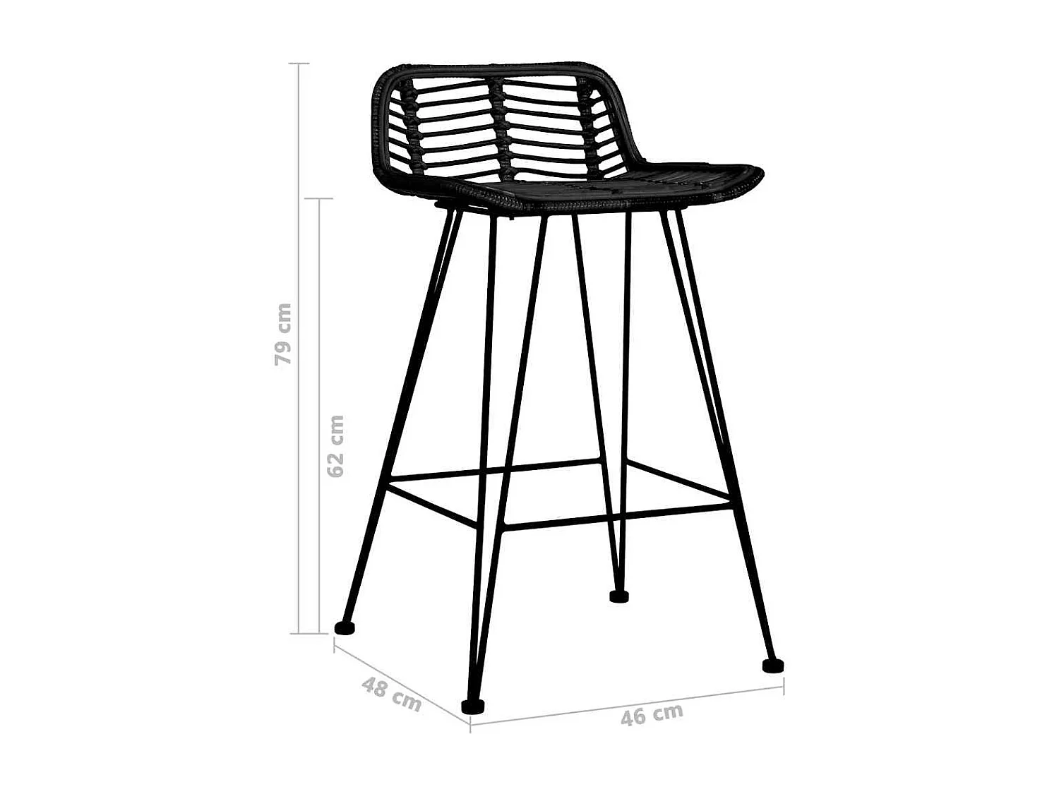 Chaises de bar lot de 2 noir Rotin