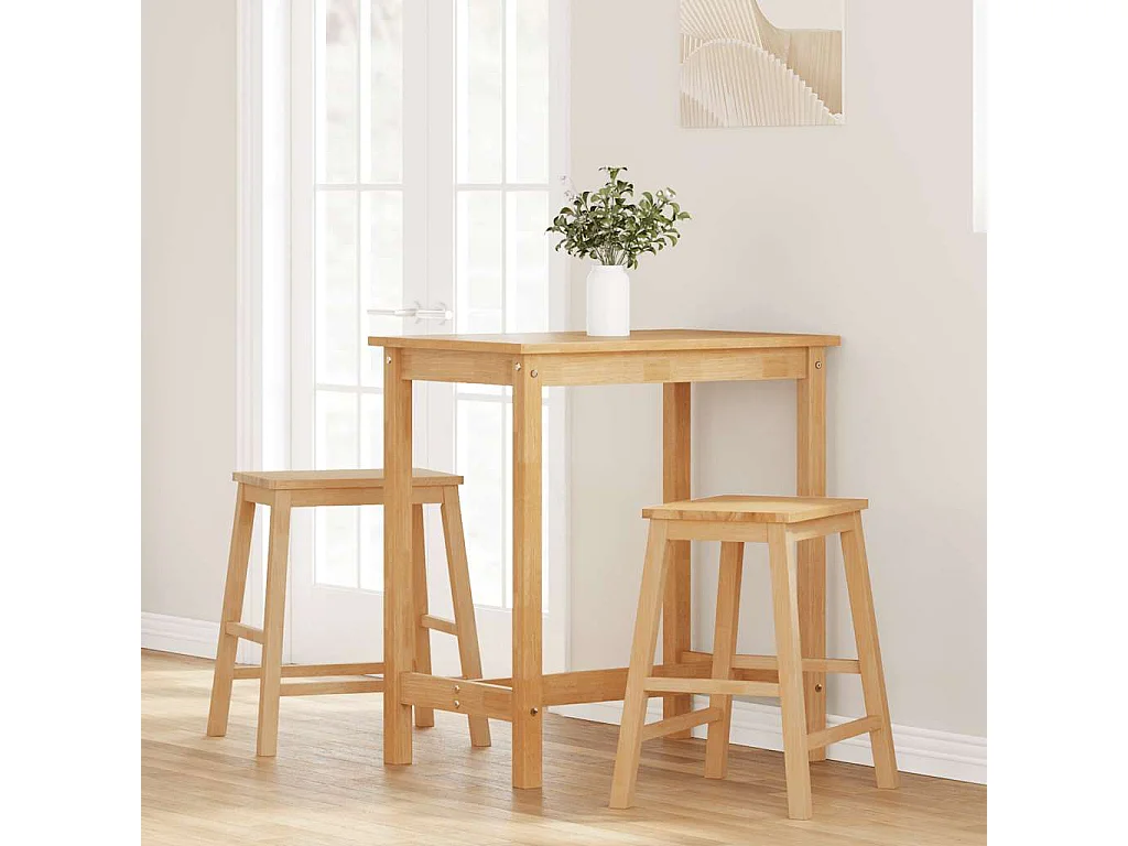 Chaises de bar lot de 2 bois massif d'hévéa