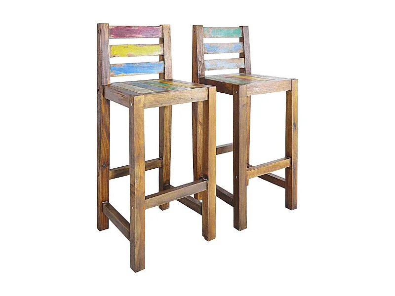 Juego de 2 taburetes de bar de madera maciza recuperada