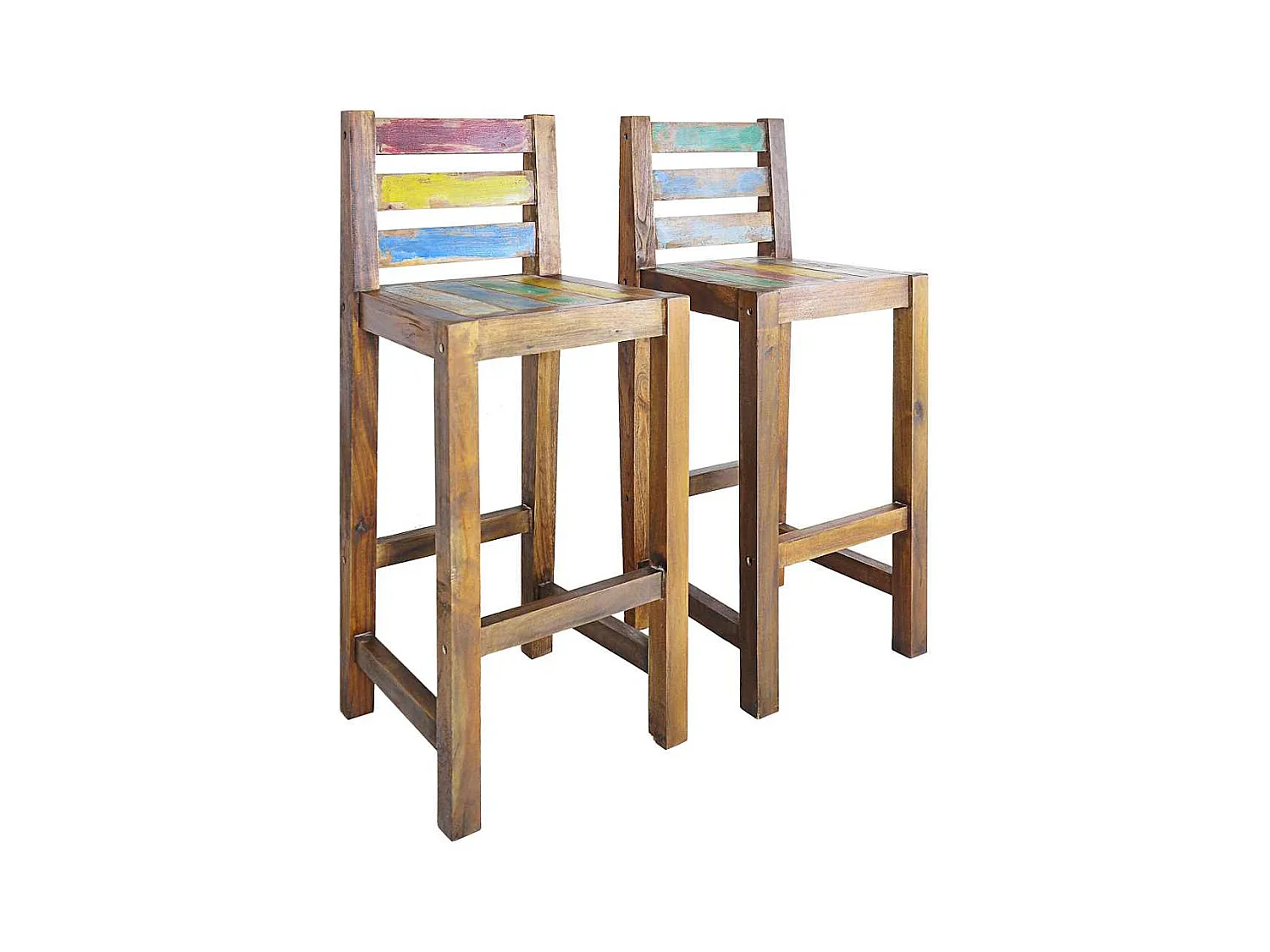 Juego de 2 taburetes de bar de madera maciza recuperada