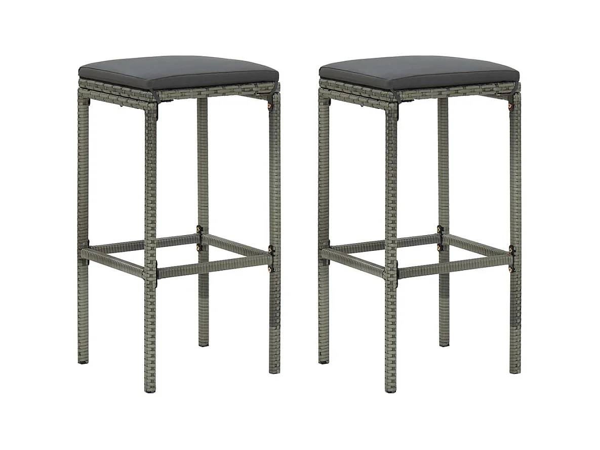 Tabourets de bar avec coussins lot de 2 gris résine tressée