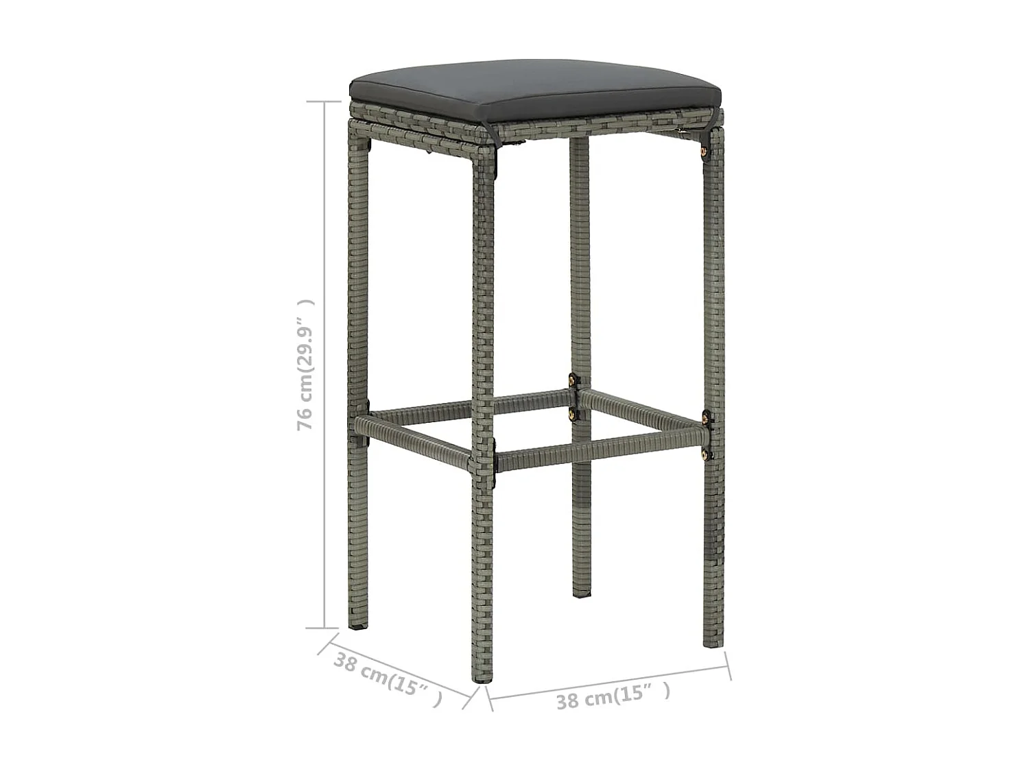 Juego de 6 taburetes de bar con cojines de resina de mimbre gris