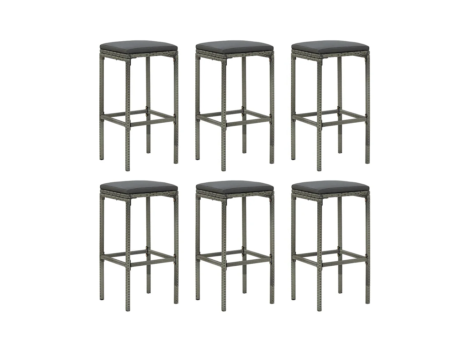 Tabourets de bar avec coussins lot de 6 gris résine tressée