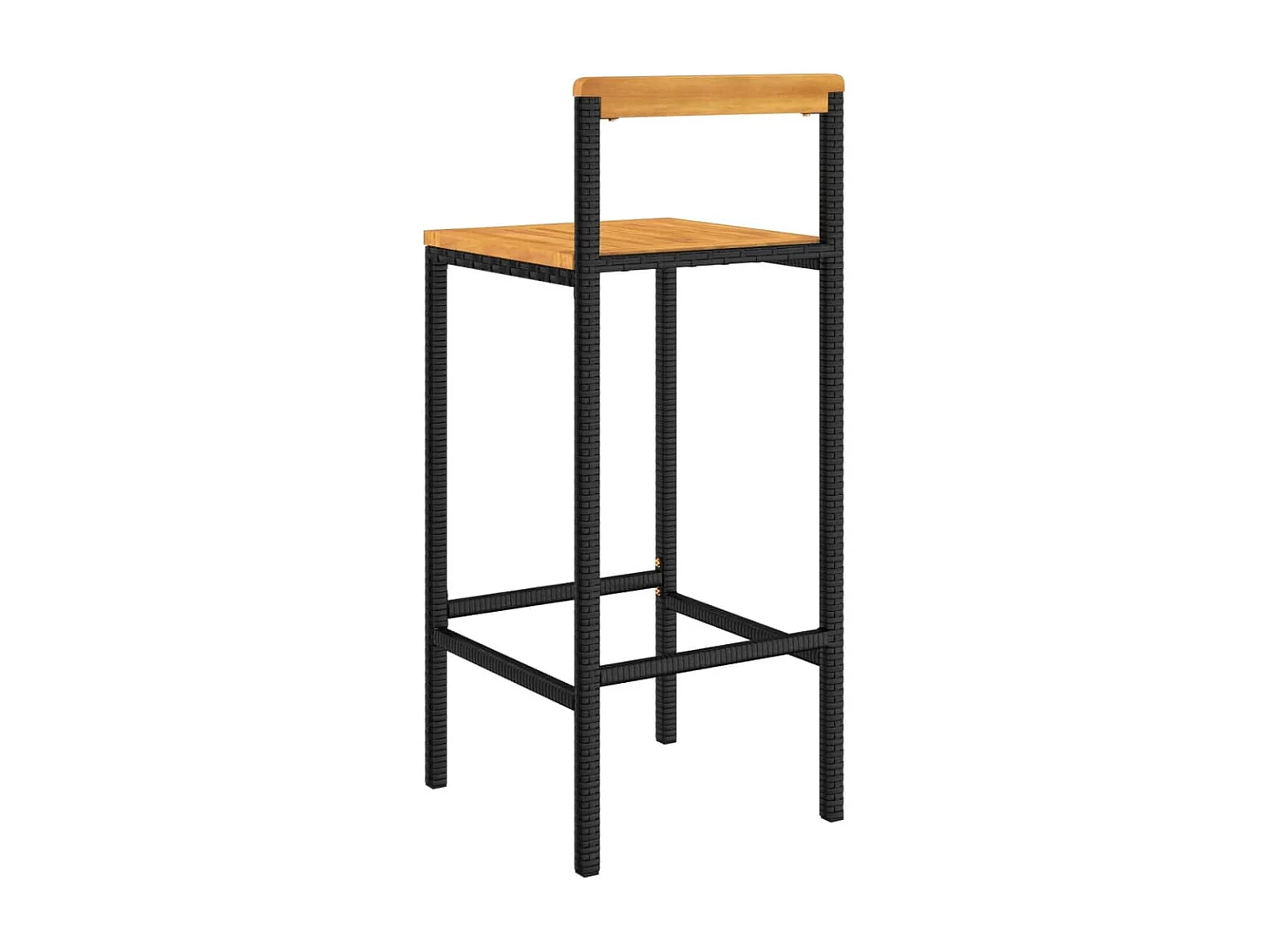 Set di 2 sgabelli da bar neri in resina intrecciata e legno di acacia