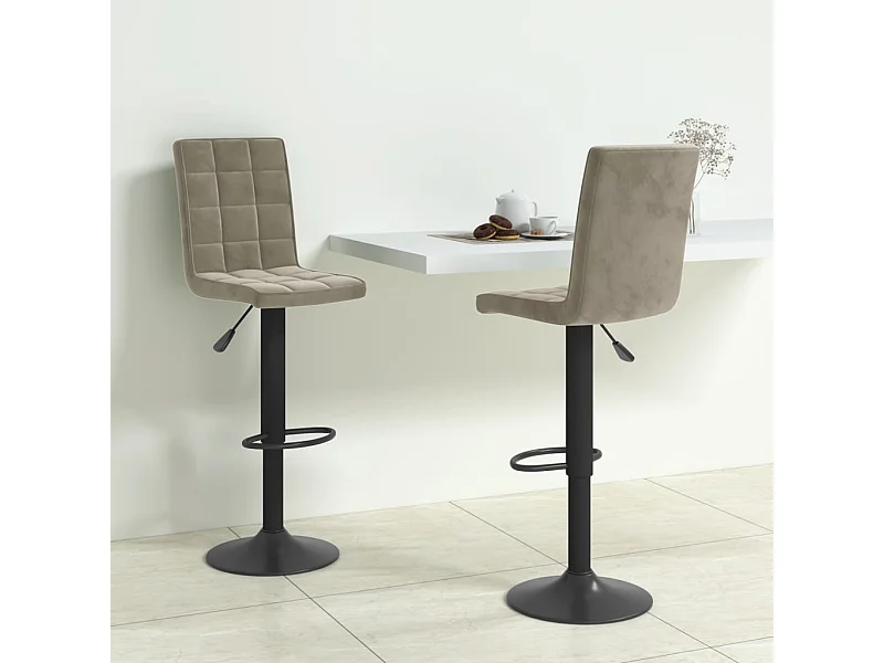 Tabourets de bar lot de 2 gris clair velours