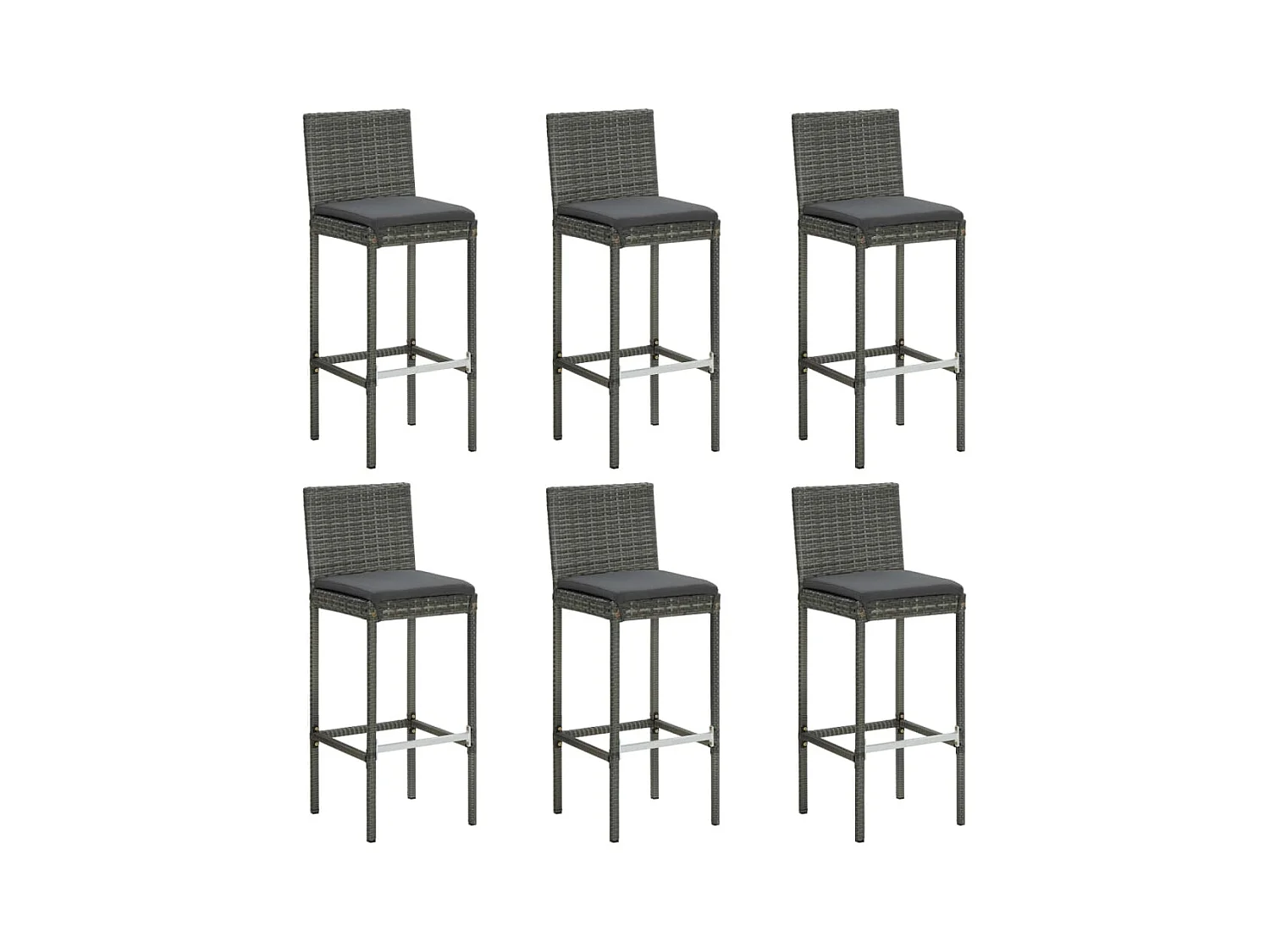 Juego de 6 taburetes de bar con cojines de resina de mimbre gris