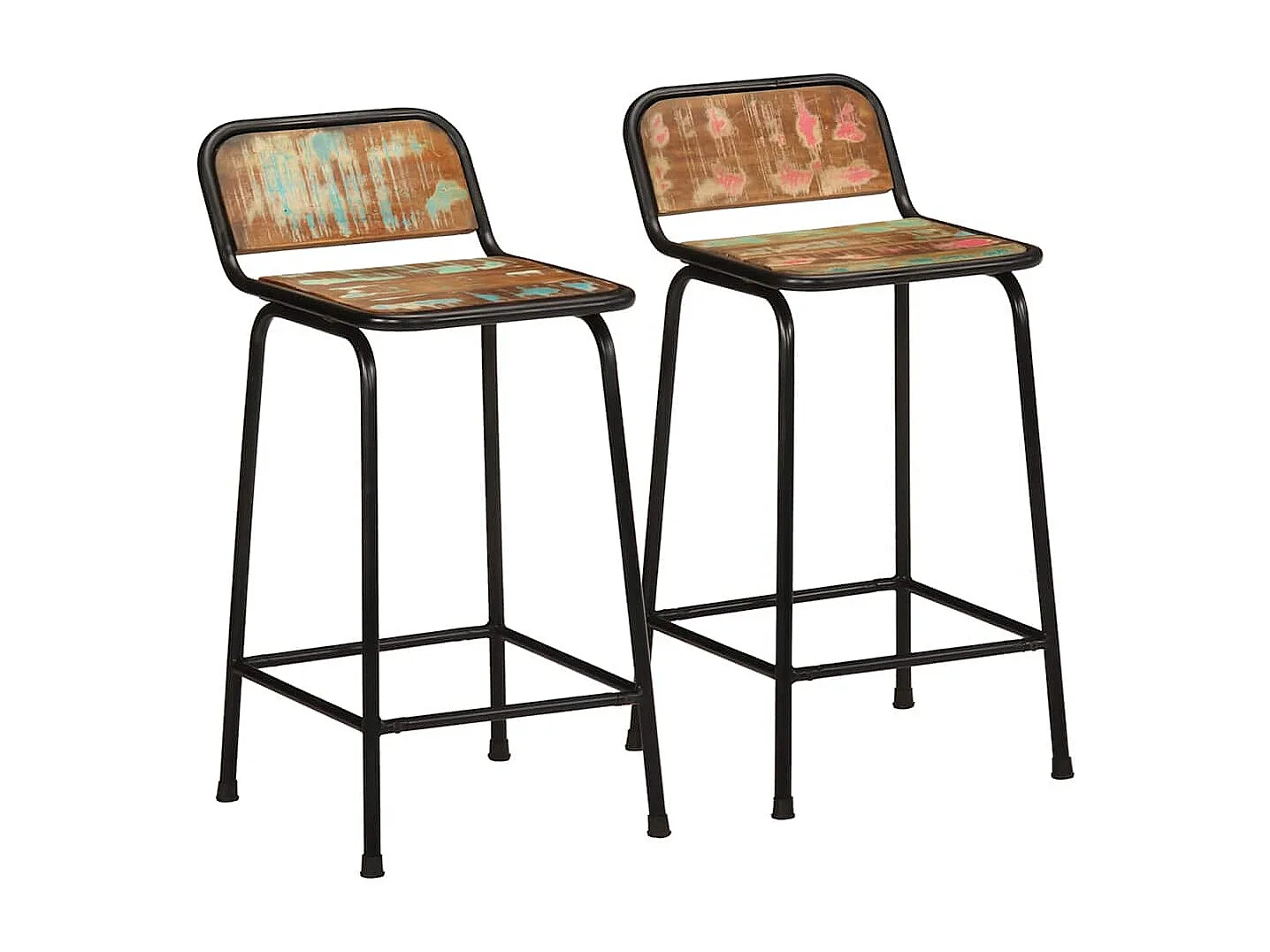 Tabourets de bar lot de 2 46x35,5x80cm bois massif récupération