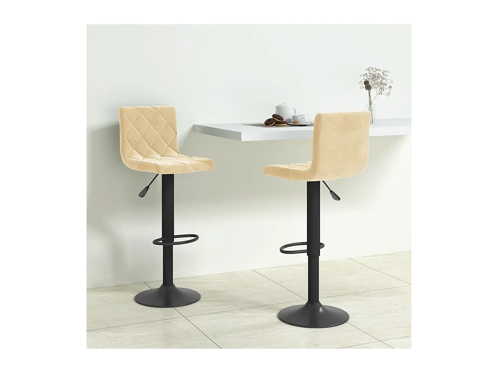 Set di 2 sgabelli da bar in velluto crema
