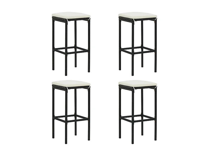 Barkrukken met kussens set van 4 zwart riet hars