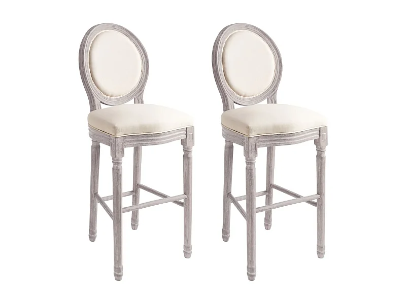 Tabourets de bar lot de 2 blanc lin