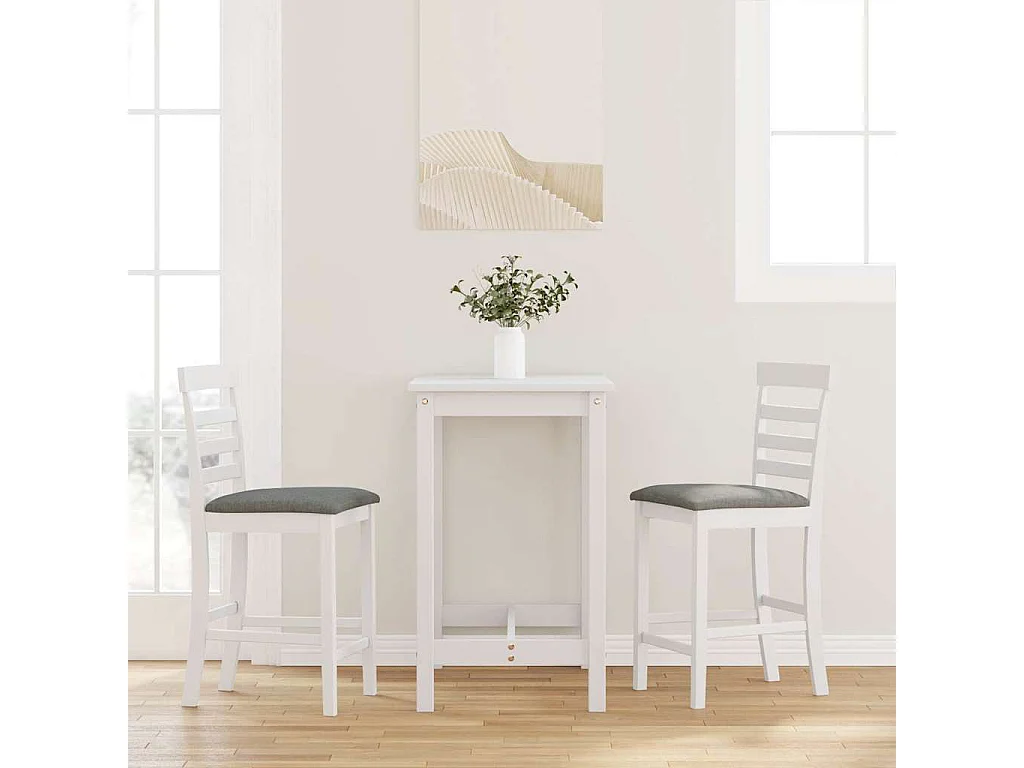 Tabourets de bar avec coussins 2 pcs blanc bois massif d'hévéa
