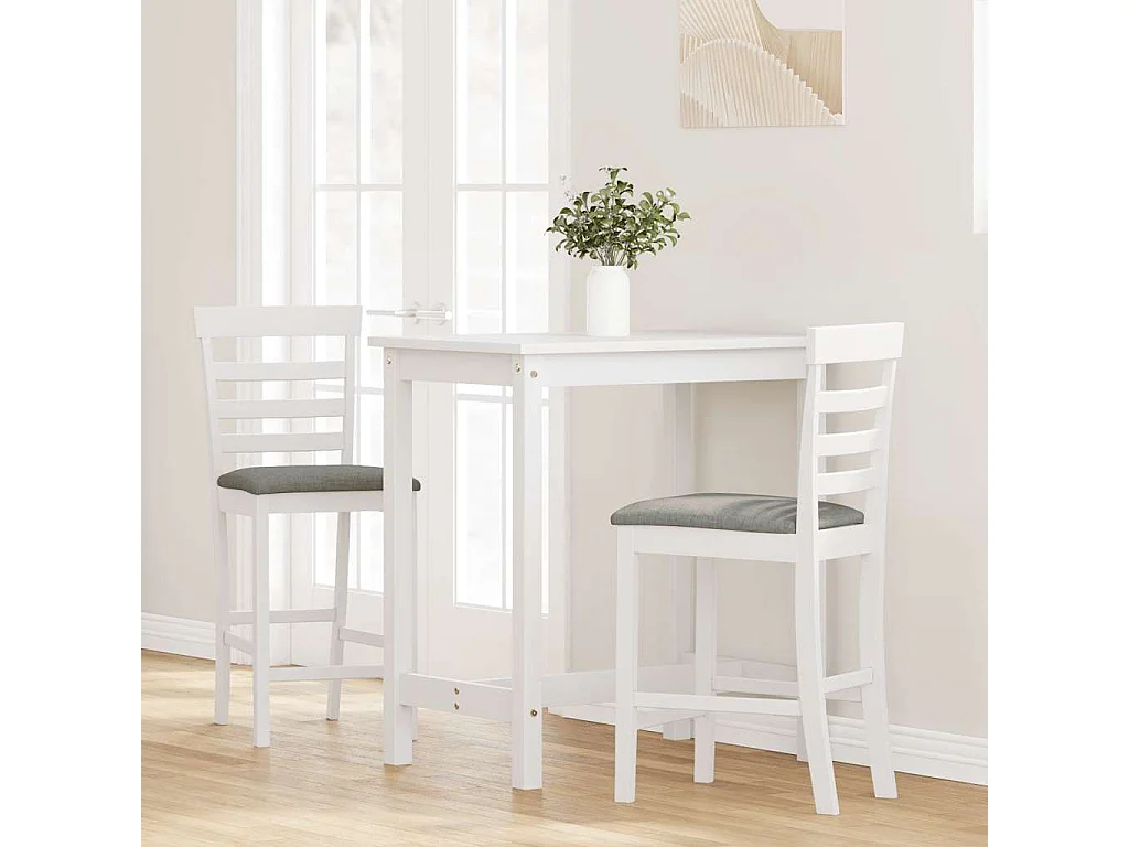 Tabourets de bar avec coussins 2 pcs blanc bois massif d'hévéa