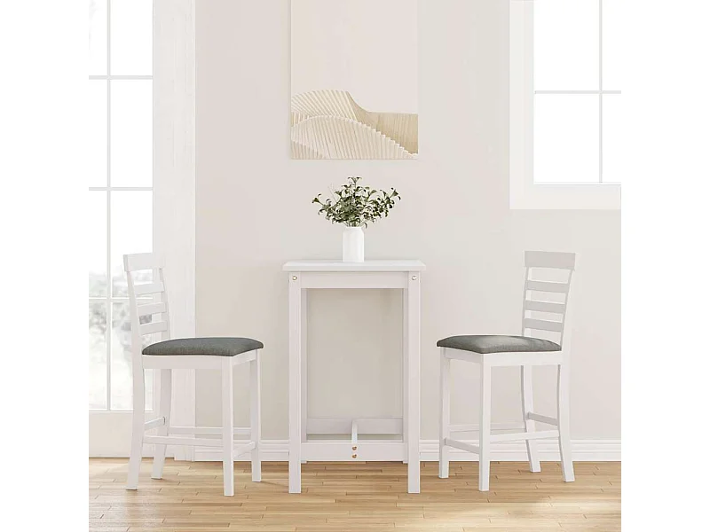 Tabourets de bar avec coussins 2 pcs blanc bois massif d'hévéa