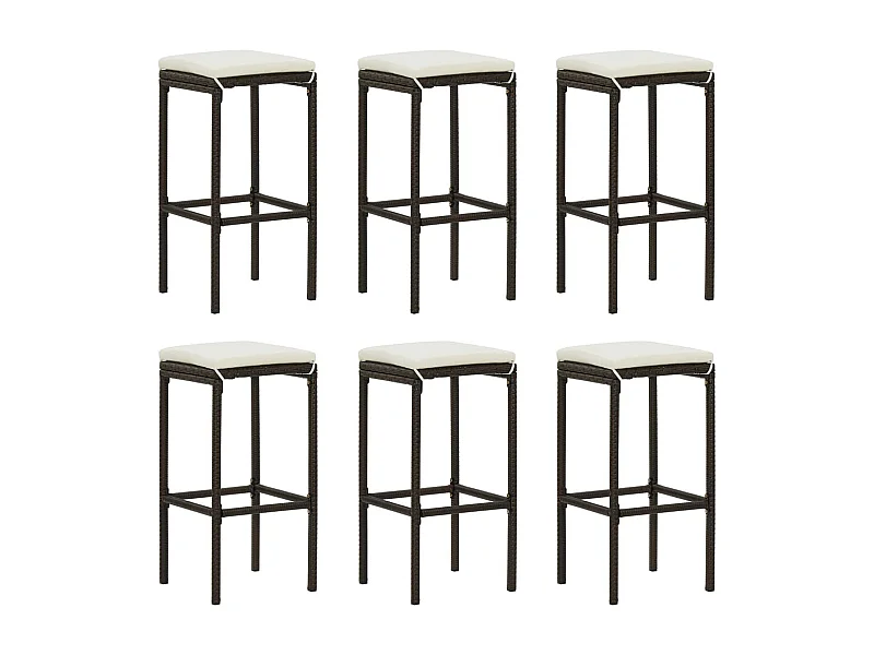 Tabourets de bar avec coussins lot de 6 marron résine tressée
