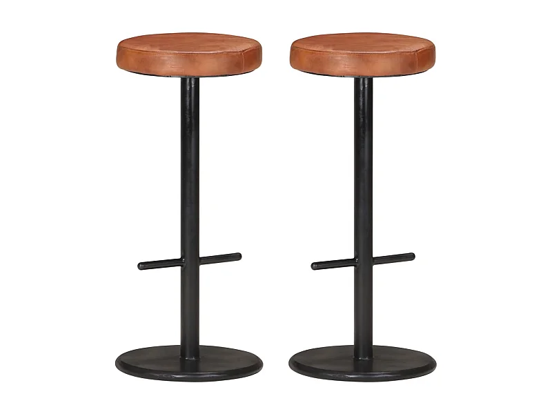 Set di 2 sgabelli da bar in vera pelle marrone