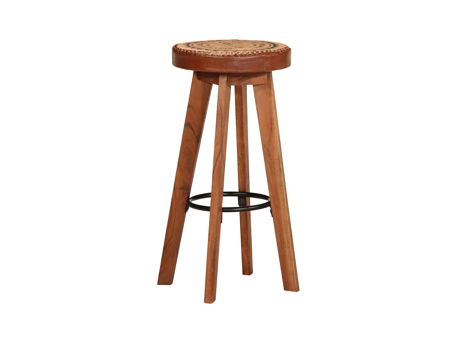 Sgabelli da bar 2 pezzi in vera pelle e legno massello di acacia