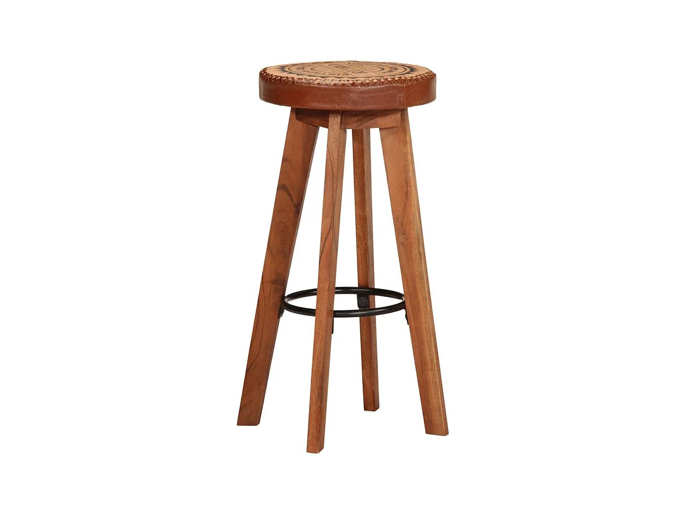 Tabourets de bar 2 pcs Cuir véritable et bois d'acacia solide