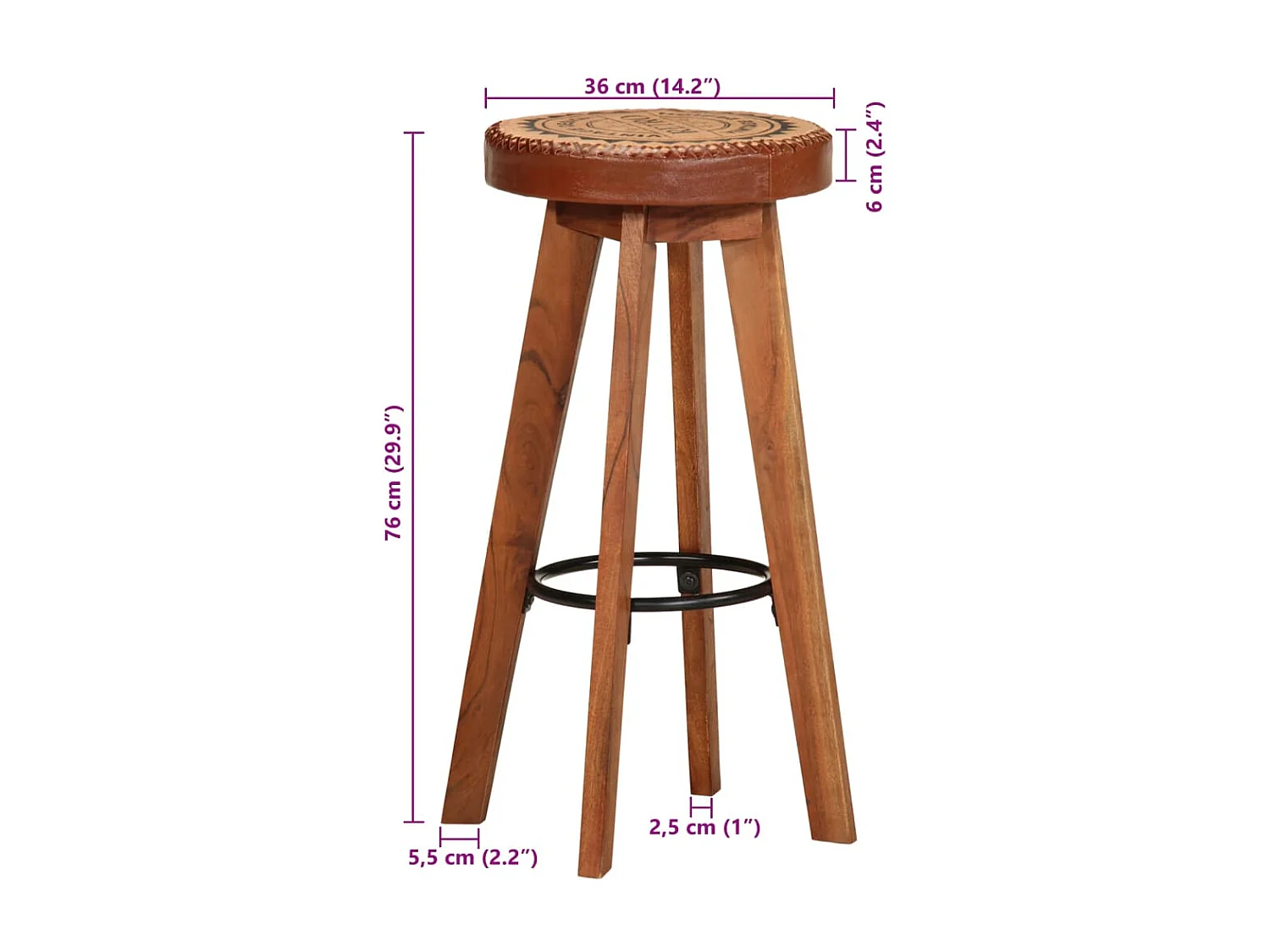 Tabourets de bar 2 pcs Cuir véritable et bois d'acacia solide