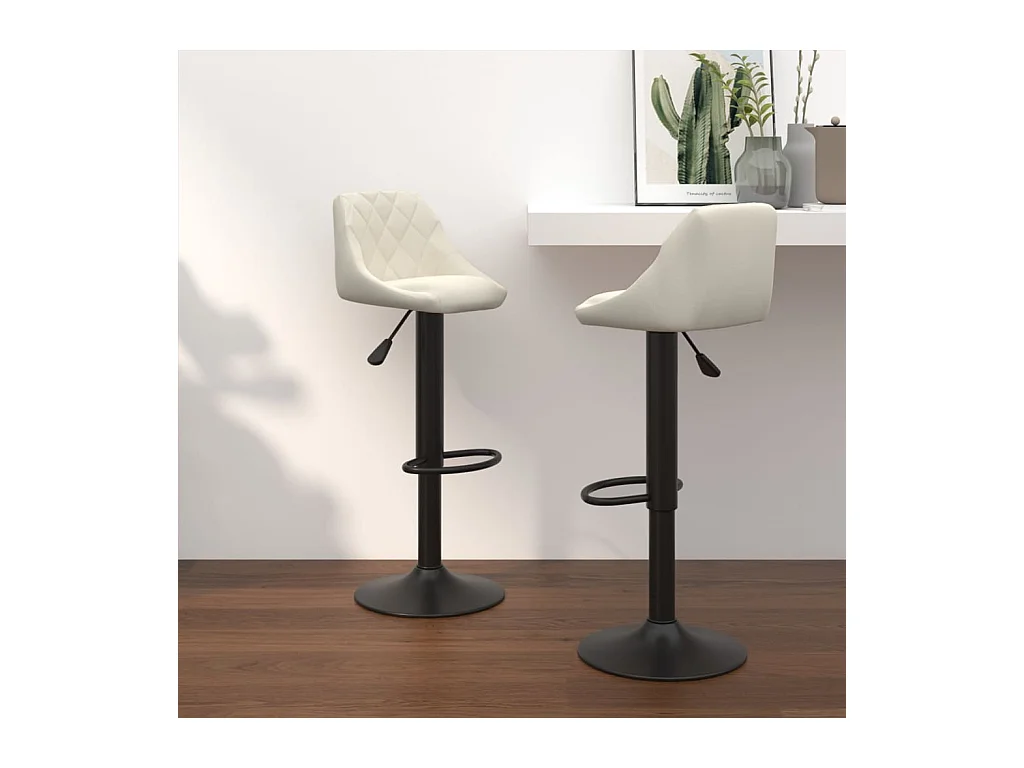 Set di 2 sgabelli da bar in velluto crema