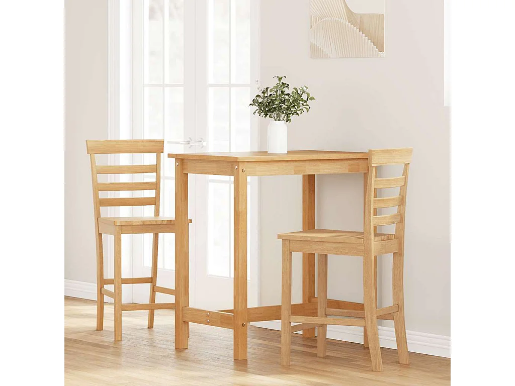 Tabourets de bar 2 pcs naturel bois massif d'hévéa
