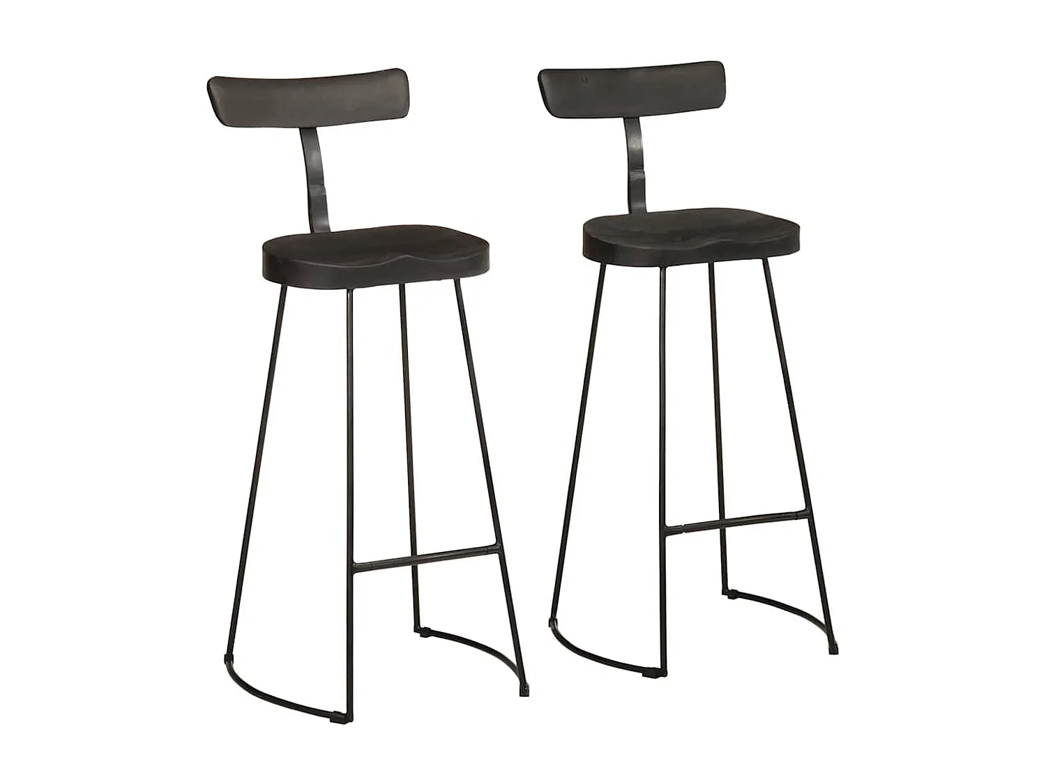 Tabourets de bar lot de 2 noir 49x43x103cm bois manguier massif