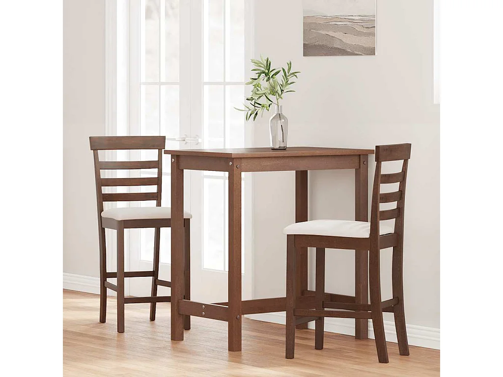 Tabourets de bar avec coussins 2 pcs marron bois massif d'hévéa