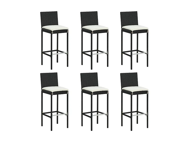 Tabourets de bar avec coussins lot de 6 noir résine tressée
