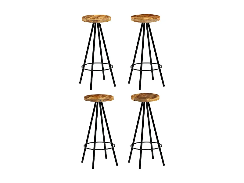 Chaises de bar lot de 4 bois de manguier solide