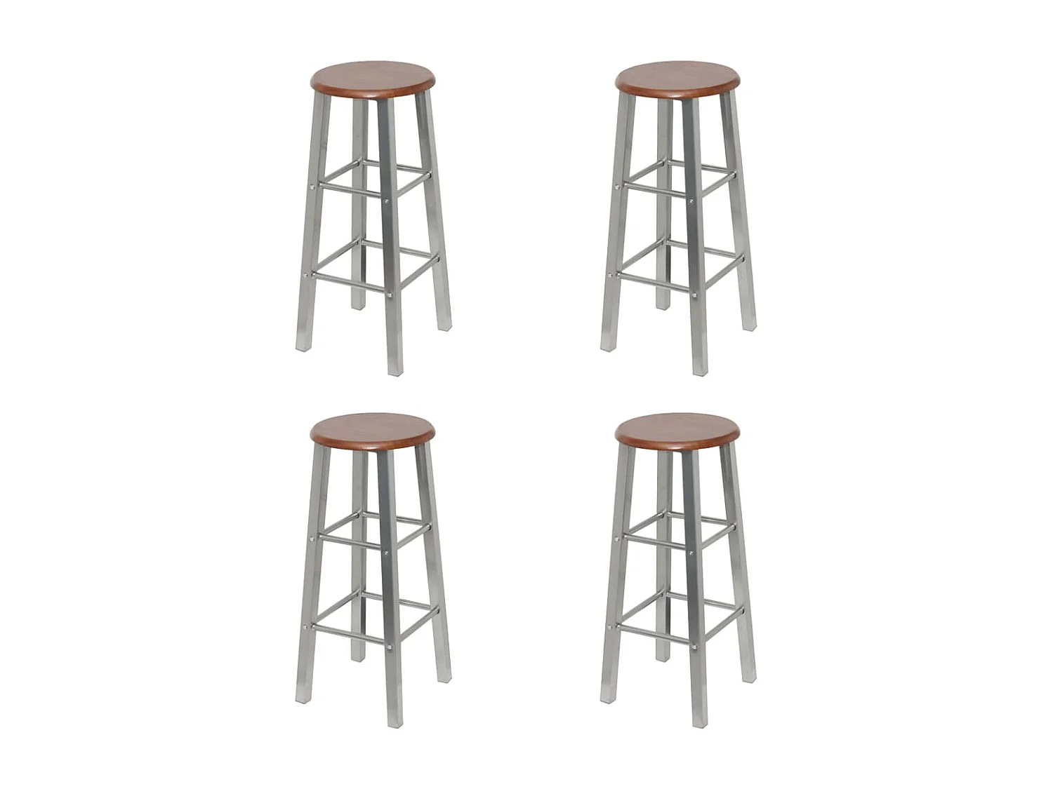 Tabourets de bar lot de 4 argenté et marron MDF
