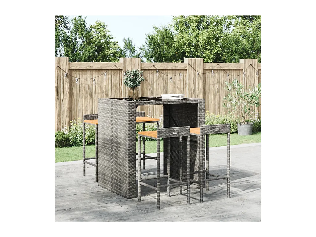 Set di 4 sgabelli da bar grigi in resina intrecciata e legno di acacia