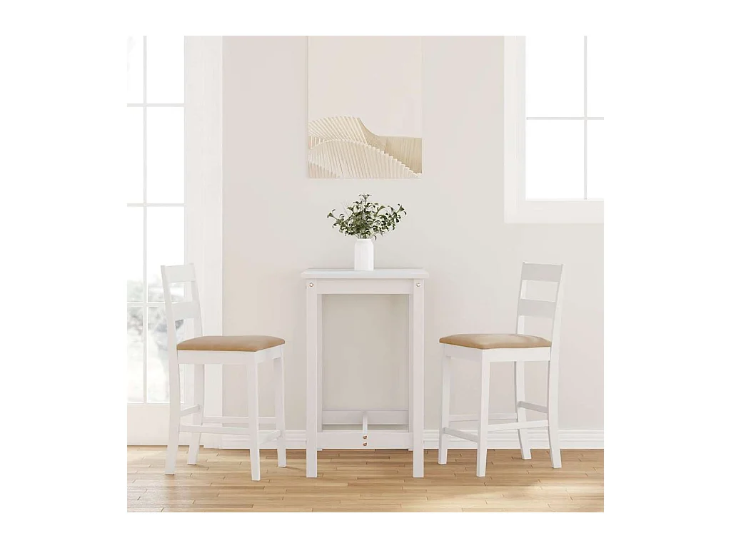 Tabourets de bar avec coussins 2 pcs blanc bois massif d'hévéa
