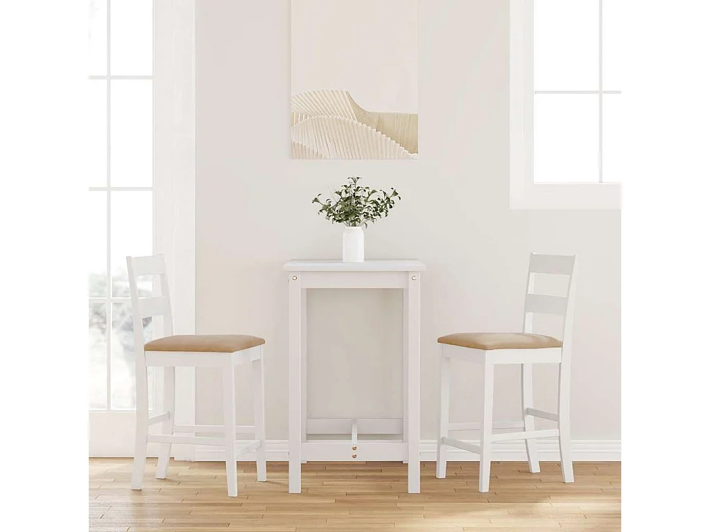 Tabourets de bar avec coussins 2 pcs blanc bois massif d'hévéa