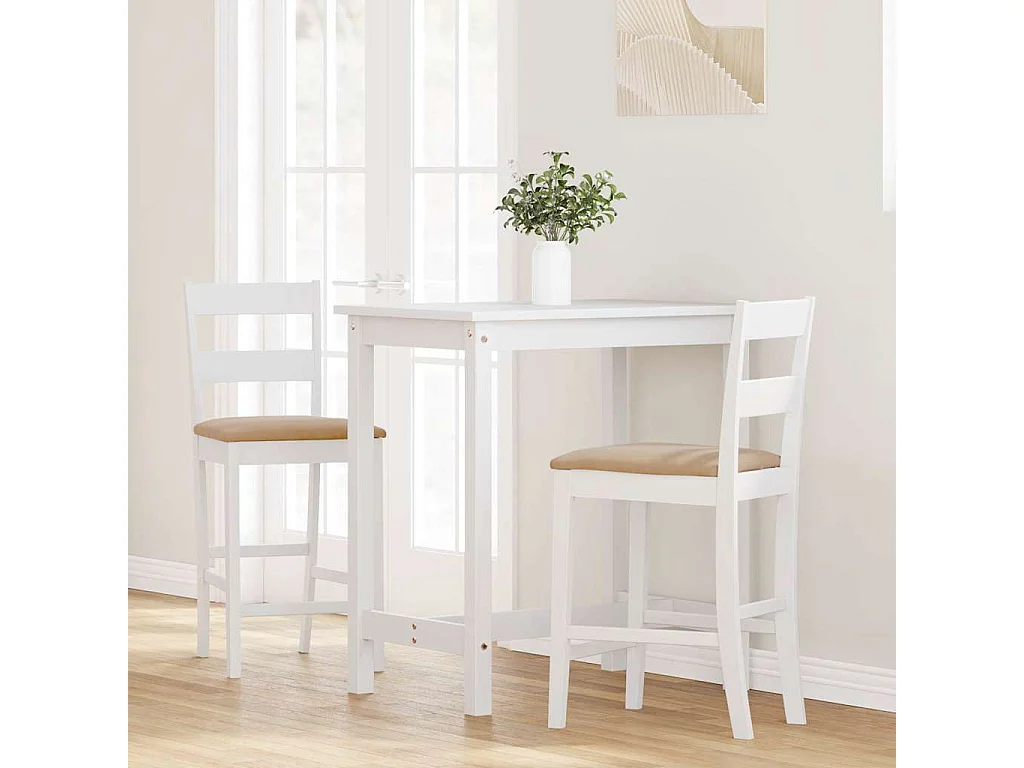 Tabourets de bar avec coussins 2 pcs blanc bois massif d'hévéa