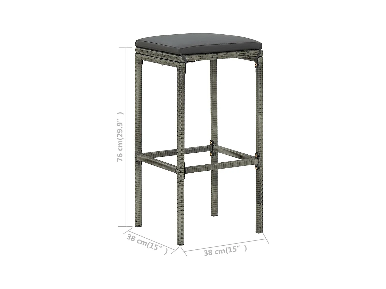 Sgabelli da bar con cuscini set di 4 in resina intrecciata grigia