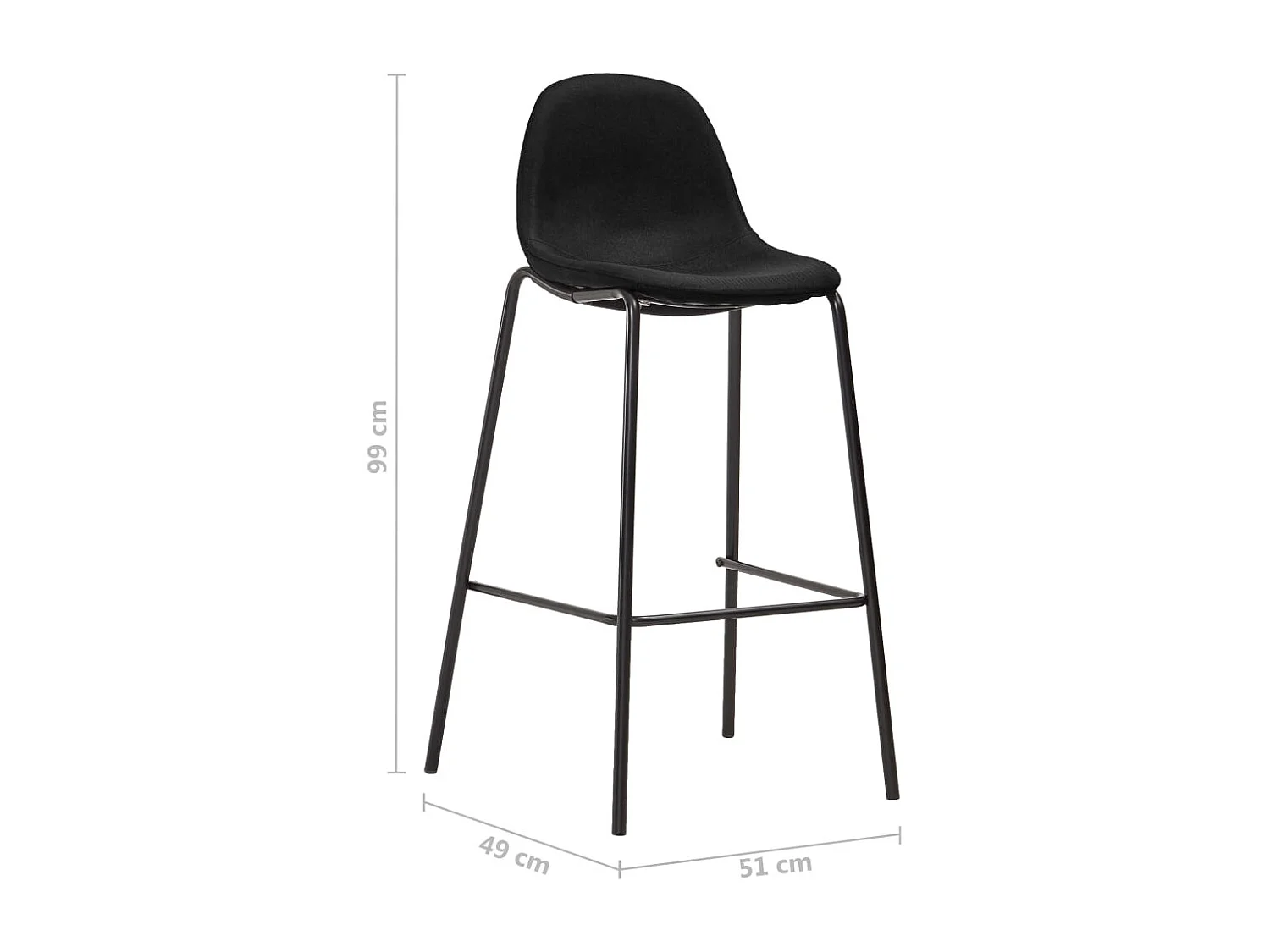 Chaises de bar lot de 4 noir tissu