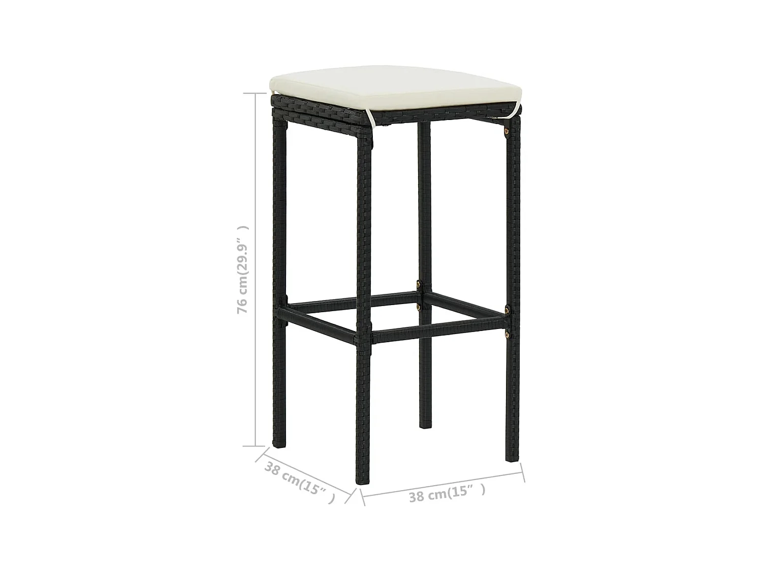 Barkrukken met kussens set van 6 zwarte rieten hars