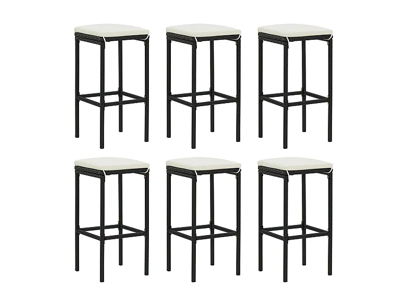 Sgabelli da bar con cuscini set di 6 in resina di vimini nero