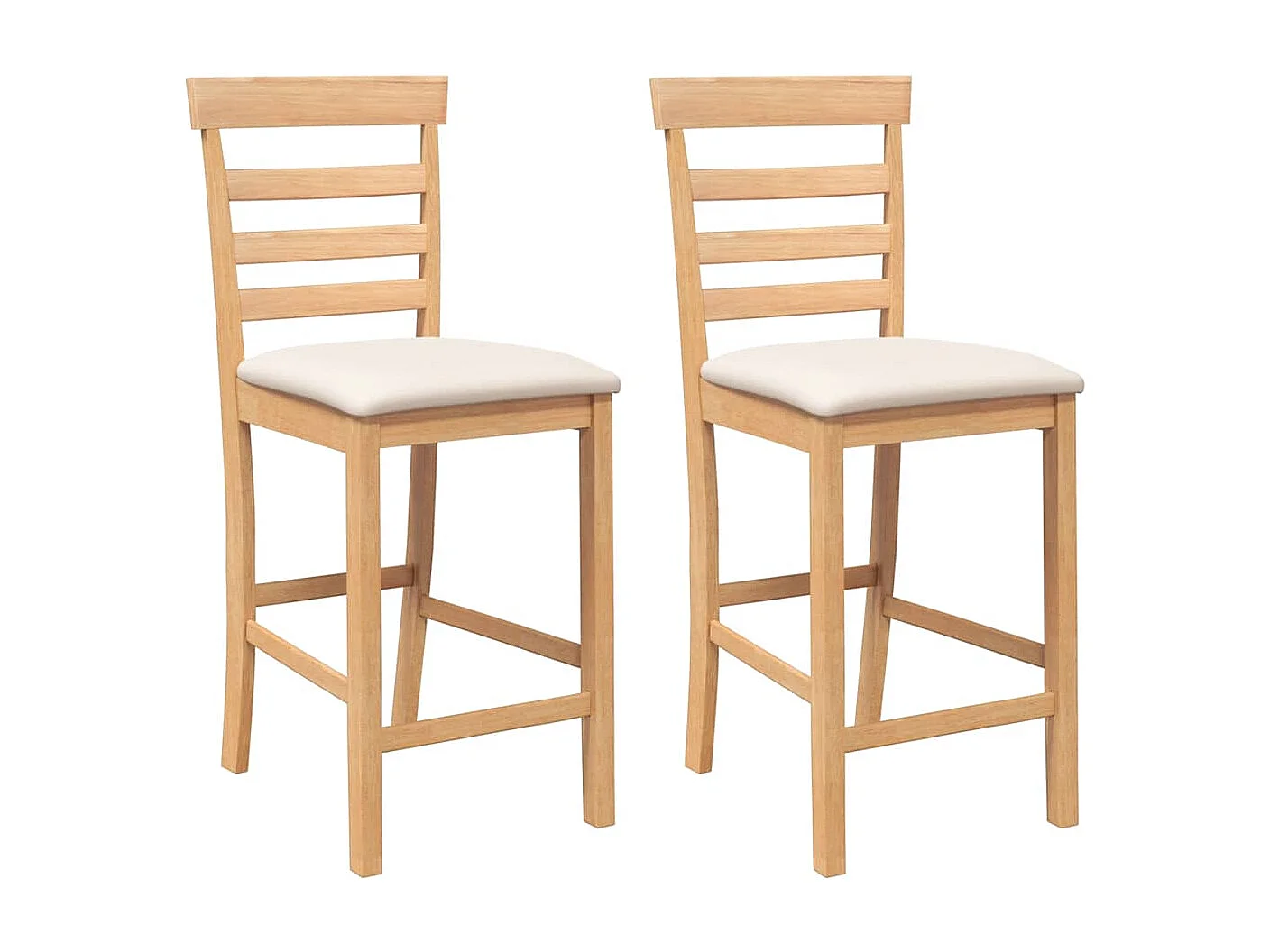 Tabourets de bar avec coussins 2pcs naturel bois massif d'hévéa