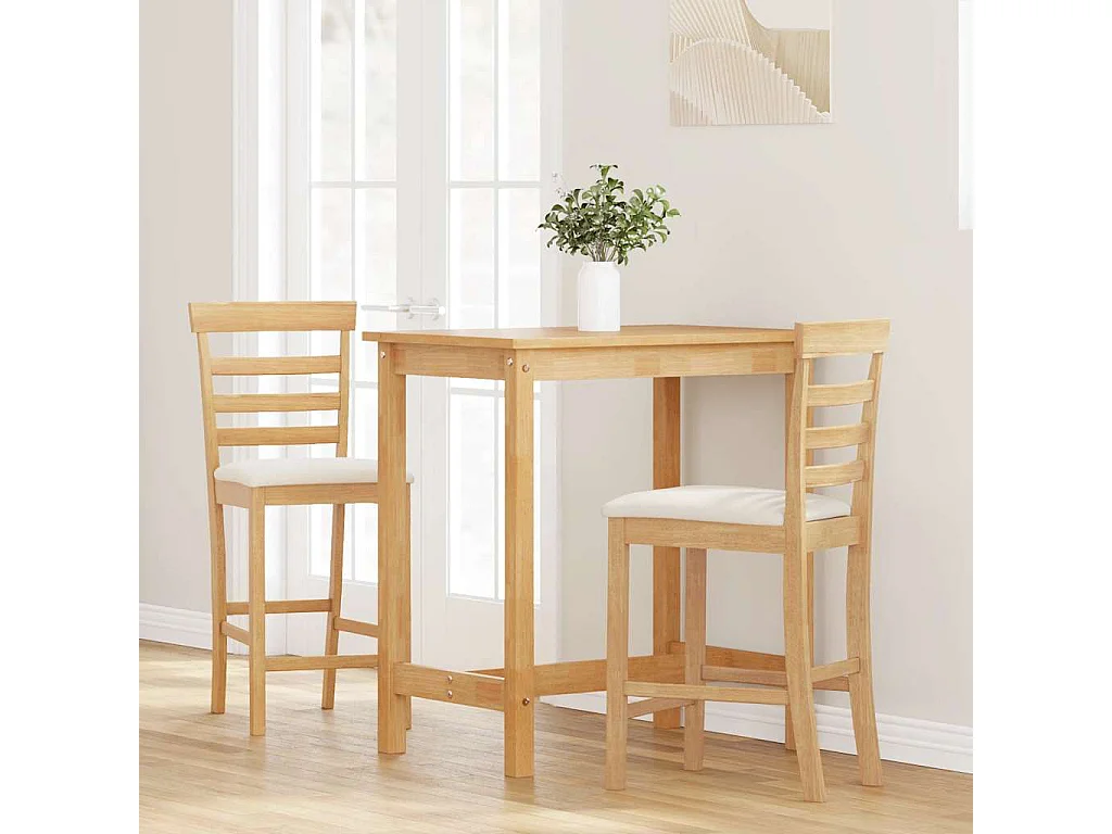 Tabourets de bar avec coussins 2pcs naturel bois massif d'hévéa