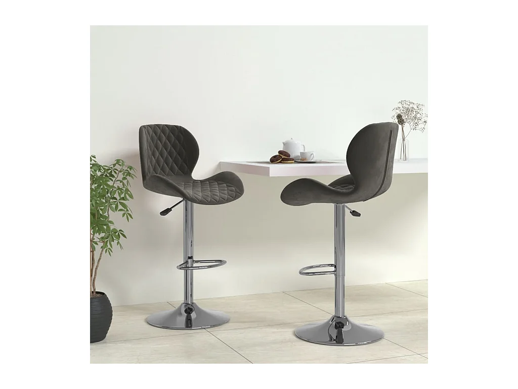 Tabourets de bar lot de 2 gris foncé velours