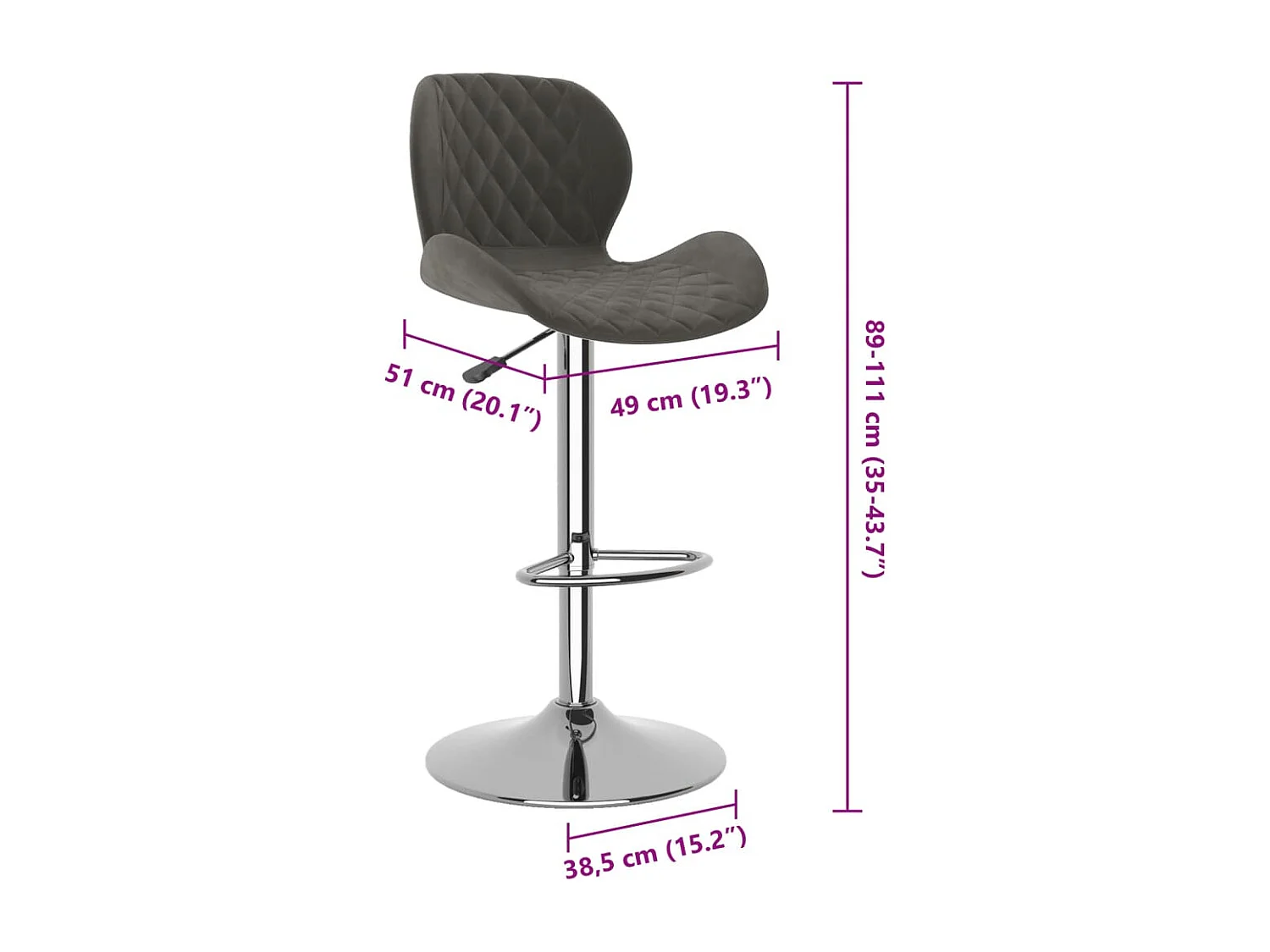 Tabourets de bar lot de 2 gris foncé velours