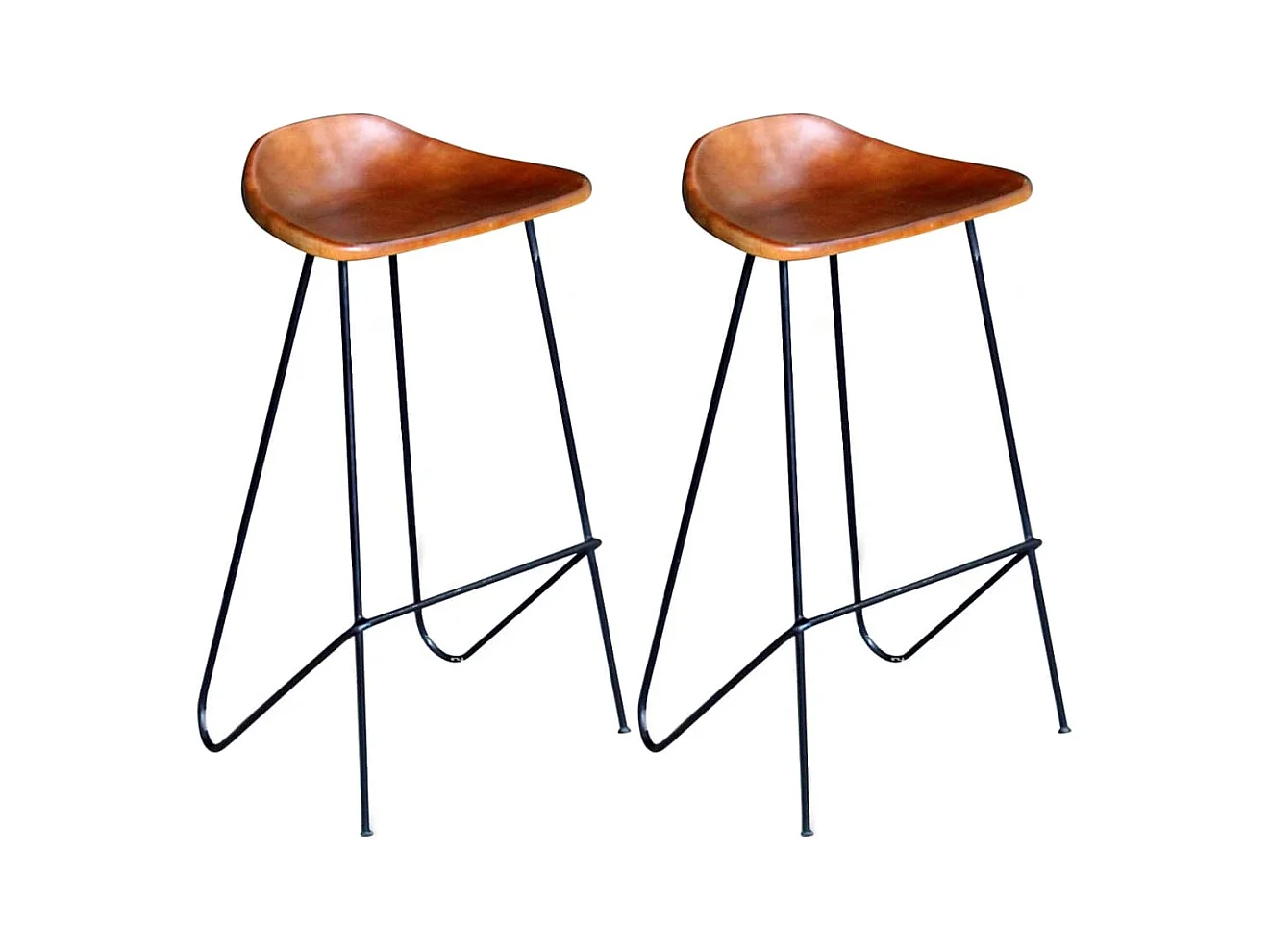 Set di 2 sedie da bar in vera pelle nera e marrone