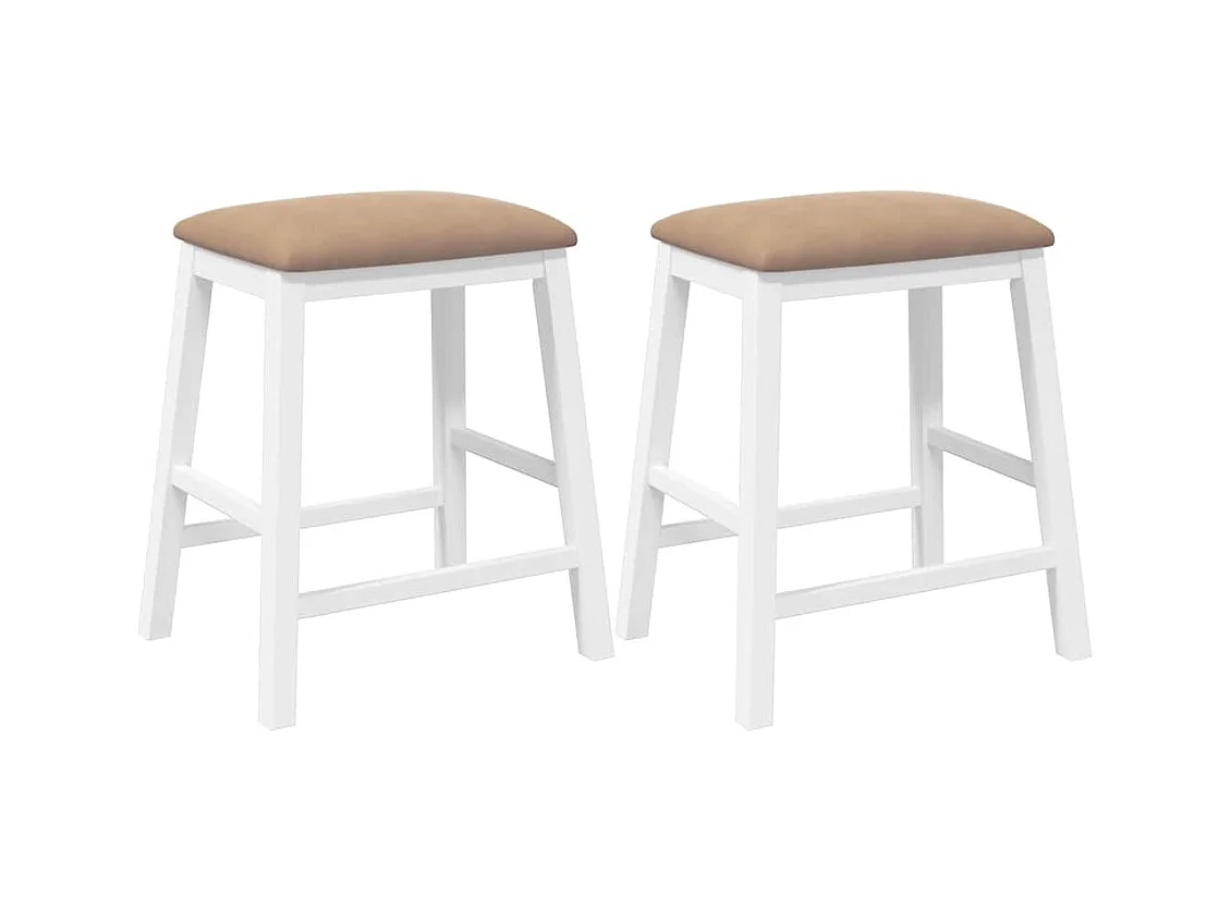 Barstühle mit Kissen 2 Stück weiß massives Gummibaumholz