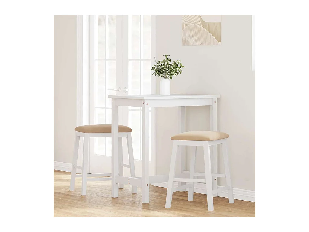 Barstühle mit Kissen 2 Stück weiß massives Gummibaumholz