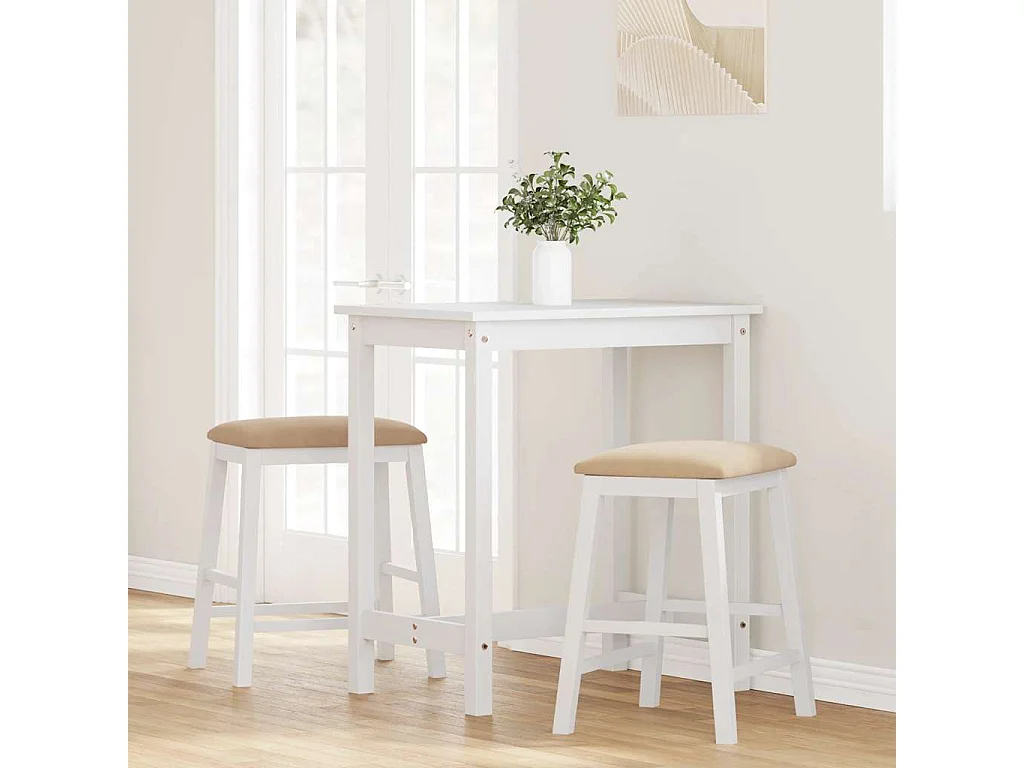 Chaises de bar avec coussins 2 pcs blanc bois massif d'hévéa