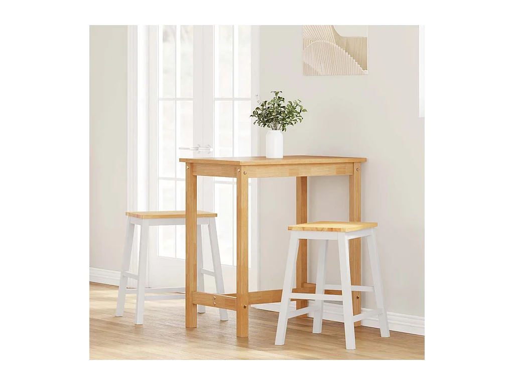 Barstühle 2 Stück weiß massives Gummibaumholz