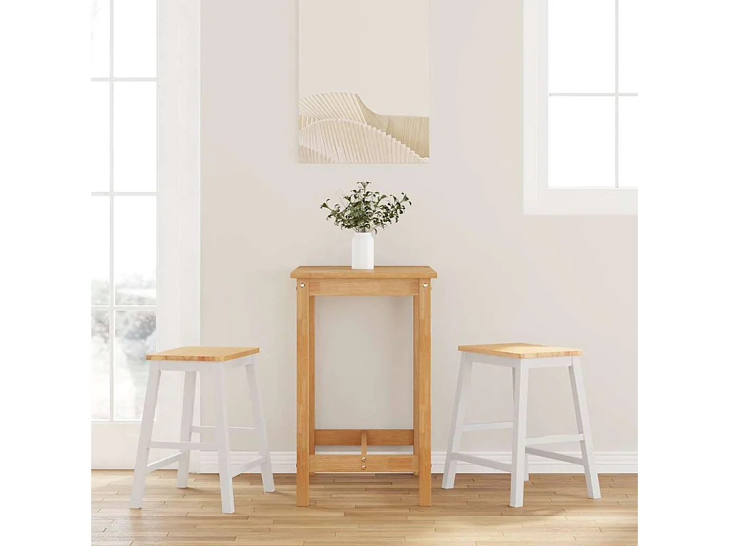 Chaises de bar 2 pcs blanc bois massif d'hévéa